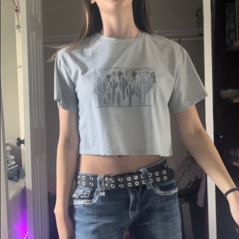 cactus print, teal crop top